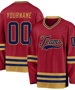 Custom Maroon Navy-Old Gold Hockey Jersey