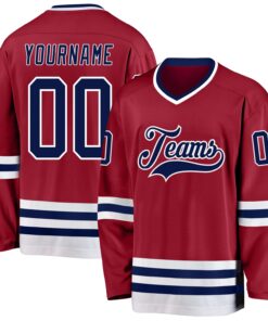 Custom Maroon Navy-White Hockey Jersey