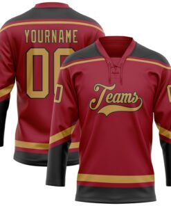 Custom Maroon Old Gold-Black Hockey Lace Neck Jersey