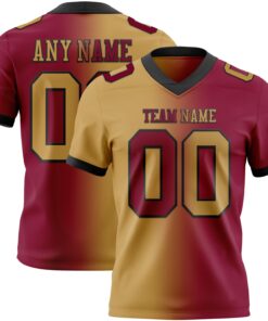 Custom Maroon Old Gold-Black Mesh Authentic Gradient Fashion Football Jersey