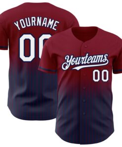 Custom Maroon Pinstripe White-Navy Authentic Fade Fashion Baseball Jersey