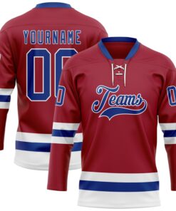 Custom Maroon Royal-White Hockey Lace Neck Jersey