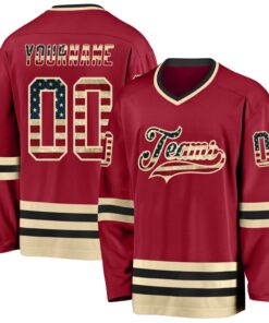Custom Maroon Vintage USA Flag Cream-Black Hockey Jersey