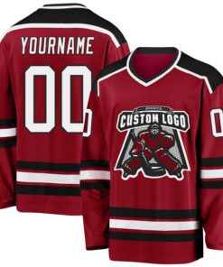 Custom Maroon White-Black Hockey Jersey