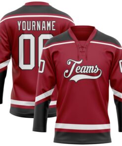 Custom Maroon White-Black Hockey Lace Neck Jersey