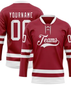 Custom Maroon White Hockey Lace Neck Jersey