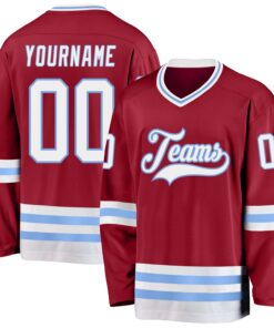 Custom Maroon White-Light Blue Hockey Jersey