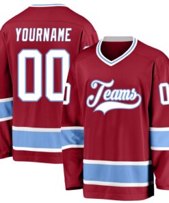 Custom Maroon White-Light Blue Hockey Jersey