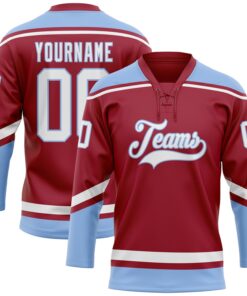 Custom Maroon White-Light Blue Hockey Lace Neck Jersey
