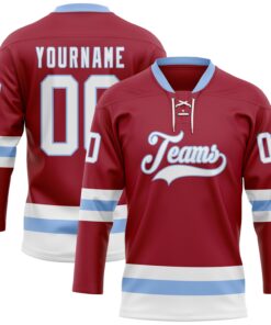 Custom Maroon White-Light Blue Hockey Lace Neck Jersey