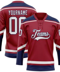 Custom Maroon White-Navy Hockey Lace Neck Jersey
