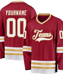 Custom Maroon White-Old Gold Hockey Jersey