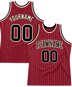 Custom Maroon White Pinstripe Black-Cream Authentic Basketball Jersey