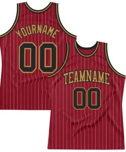 Custom Maroon White Pinstripe Black-Old Gold Authentic Basketball Jersey