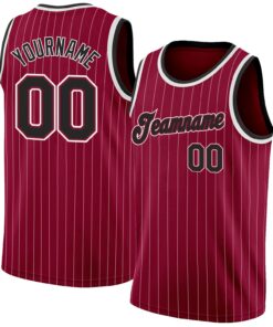 Custom Maroon White Pinstripe Black-White Authentic Basketball Jersey