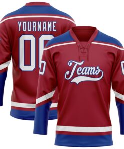 Custom Maroon White-Royal Hockey Lace Neck Jersey