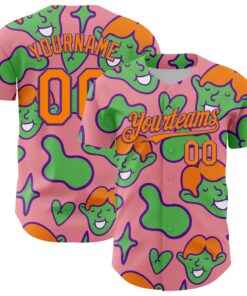 Custom Medium Pink Bay Orange-Purple 3D Pattern Design Funny Cartoon Kid Authentic Baseball Jersey