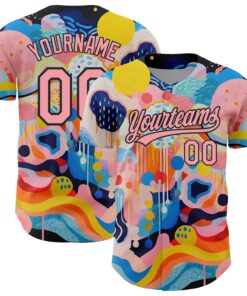 Custom Medium Pink Black 3D Pattern Design Abstract Painting Authentic Baseball Jersey
