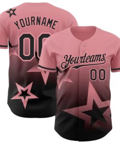 Custom Medium Pink Black 3D Pattern Design Gradient Style Twinkle Star Authentic Baseball Jersey