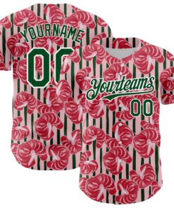 Custom Medium Pink Green-White 3D Pattern Design Tropical Anthurium Flower Authentic Baseball Jersey