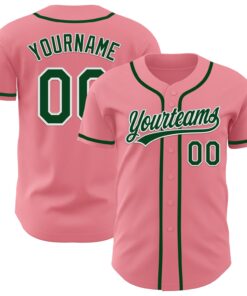 Custom Medium Pink Green-White Authentic Baseball Jersey