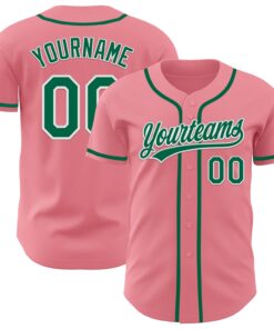 Custom Medium Pink Kelly Green-White Authentic Baseball Jersey