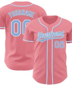 Custom Medium Pink Light Blue-White Authentic Baseball Jersey