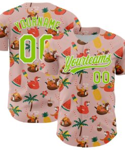 Custom Medium Pink Neon Green-White 3D Funny Christmas Authentic Baseball Jersey
