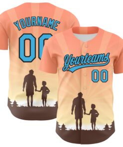 Custom Medium Pink Sky Blue-Black 3D Pattern Design Father's Day Family Love Authentic Baseball Jersey
