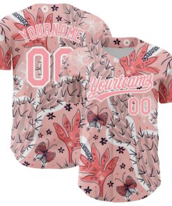 Custom Medium Pink White 3D Pattern Design Cactus Festival Authentic Baseball Jersey