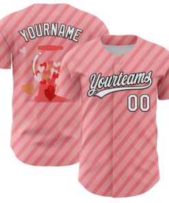 Custom Medium Pink White-Black 3D Love Heart Valentine's Day Authentic Baseball Jersey