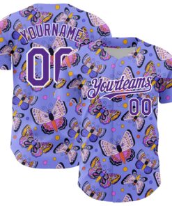 Custom Medium Purple Purple-White 3D Pattern Design Animal Butterfly Authentic Baseball Jersey