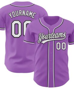 Custom Medium Purple White-Black Authentic Baseball Jersey