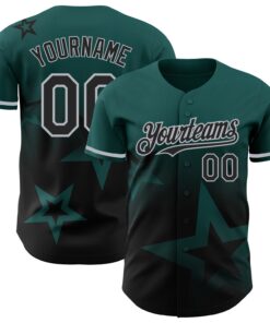 Custom Midnight Green Black-Gray 3D Pattern Design Gradient Style Twinkle Star Authentic Baseball Jersey