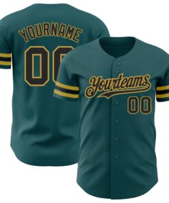 Custom Midnight Green Black-Old Gold Authentic Baseball Jersey