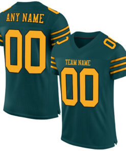 Custom Midnight Green Gold-Black Mesh Authentic Football Jersey