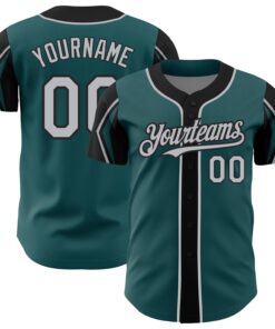 Custom Midnight Green Gray-Black 3 Colors Arm Shapes Authentic Baseball Jersey