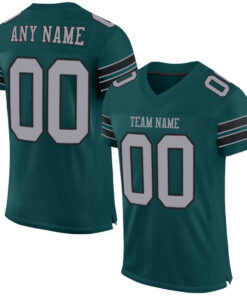 Custom Midnight Green Light Gray-Black Mesh Authentic Football Jersey