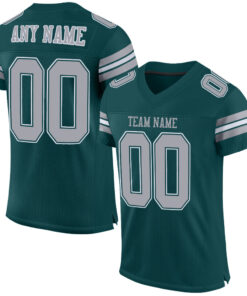 Custom Midnight Green Light Gray-White Mesh Authentic Football Jersey