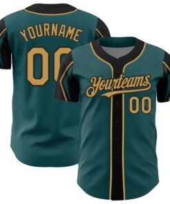 Custom Midnight Green Old Gold-Black 3 Colors Arm Shapes Authentic Baseball Jersey