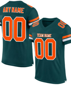 Custom Midnight Green Orange-White Mesh Authentic Football Jersey