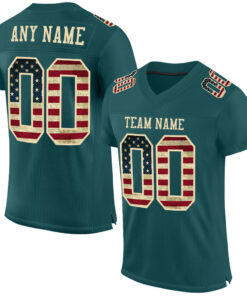 Custom Midnight Green Vintage USA Flag-City Cream Mesh Authentic Football Jersey