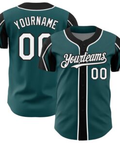 Custom Midnight Green White-Black 3 Colors Arm Shapes Authentic Baseball Jersey