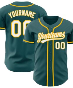 Custom Midnight Green White-Gold Authentic Baseball Jersey