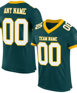 Custom Midnight Green White-Gold Mesh Authentic Football Jersey