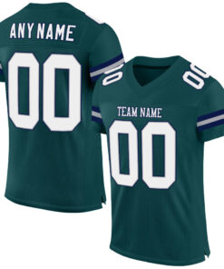 Custom Midnight Green White-Navy Mesh Authentic Football Jersey