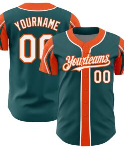 Custom Midnight Green White-Orange 3 Colors Arm Shapes Authentic Baseball Jersey