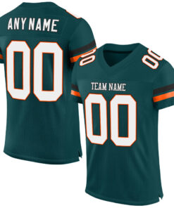Custom Midnight Green White-Orange Mesh Authentic Football Jersey