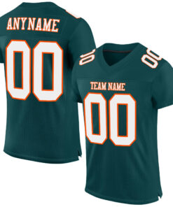 Custom Midnight Green White-Orange Mesh Authentic Football Jersey