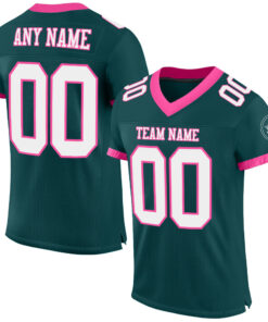 Custom Midnight Green White-Pink Mesh Authentic Football Jersey